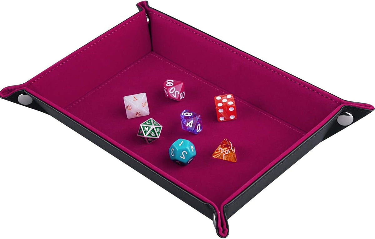 SIQUK Double Sided Dice Tray Folding Rectangle Dice Holder – Fun for Kids & Family - Dark Rose Red