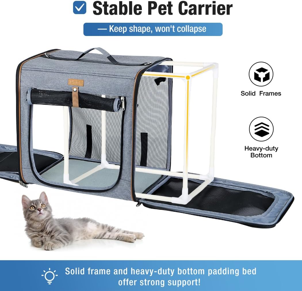 Lekereise Large Cat Carrier for 2 Cats - Grey / L-2 Cats Travel - image 3