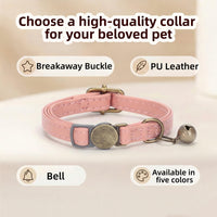 THAIN Leather Cat Collar with Bell Breakaway, Adjustable - Pink - image 2