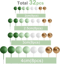 ASTARON 32 Pcs Foam Balls Cake Topper Decorations for Party Cake - Green，gold - image 2