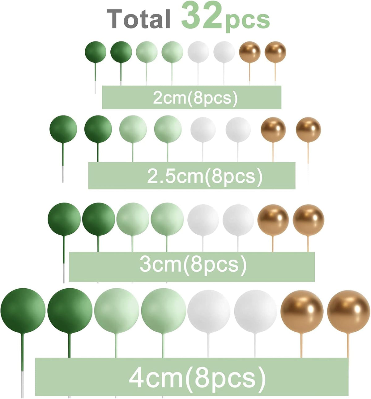 ASTARON 32 Pcs Foam Balls Cake Topper Decorations for Party Cake - Green，gold - image 2