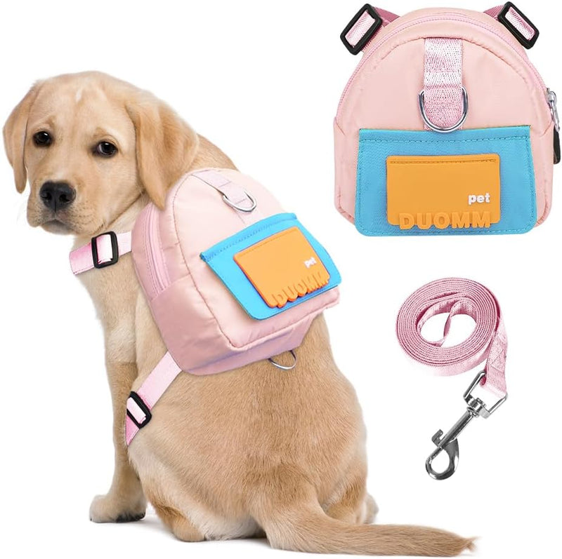 Dog Backpack Harness with Leash - Small / Pink