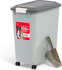IRIS USA Airtight Pet Food Storage Rolling Container - 40 lbs / Gray/Dark Gray