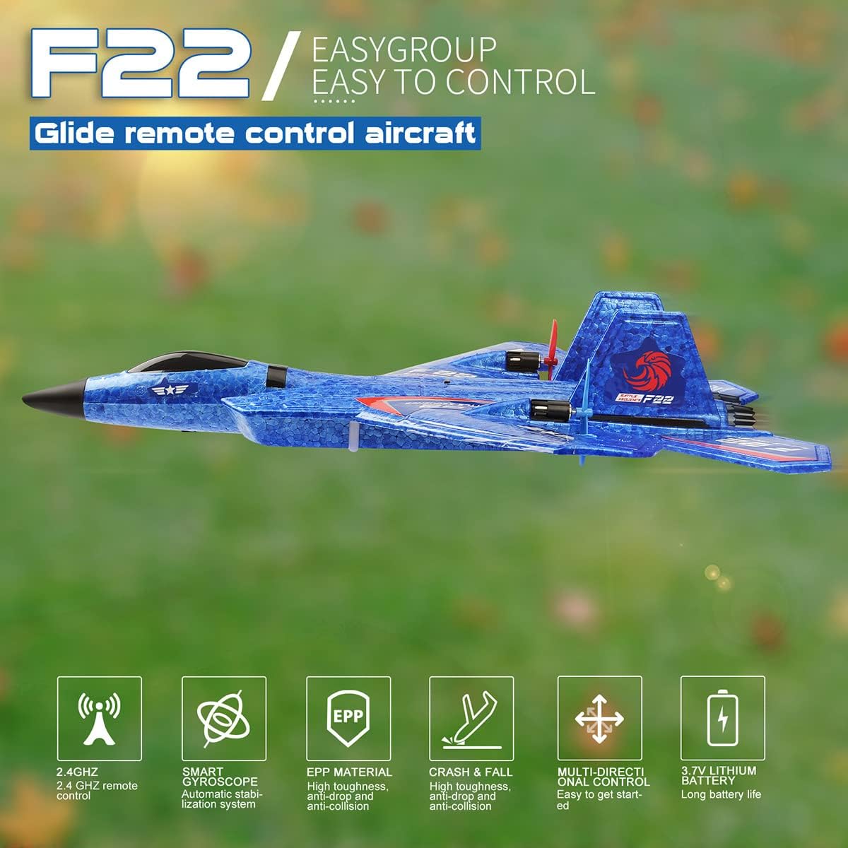 RC Plane, F22 RC Airplane Fighter Ready to Fly - Blue F-22 Raptor - image 2
