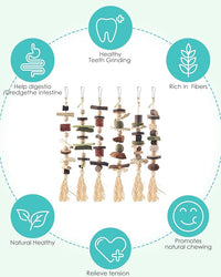 6PCS Bunny Chew Toys, Hamster Rabbit Cage Hanging Chew Toys, Natural Apple Wood Bunnies Treats, Improve Small Animal Teeth Health for Guinea Pig Chinchilla Ferret Rats Gerbil