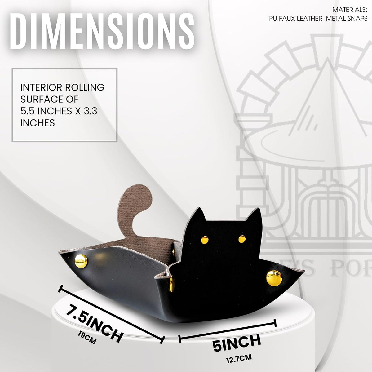Sage's Portal brown cat-shaped foldable PU leather dice rolling tray - view 15