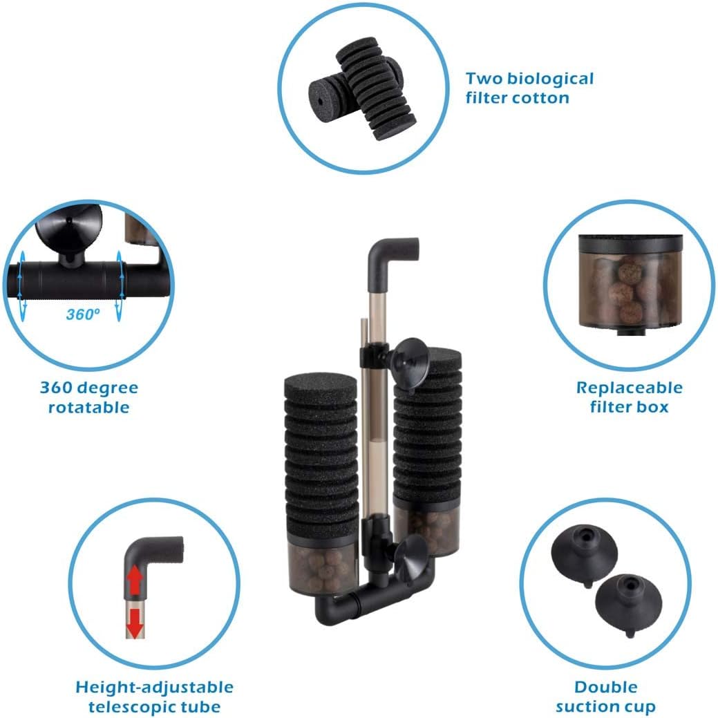 hygger Sponge Filter, Aquarium Filter Double Sponge Replaceable Media with 4 Biochemical Sponges - S for 10 to 40-gallon tank - image 3
