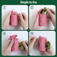Dog Poop Bag Holder for Leash Doggie Waste Bag Dispenser Soft Fabric Puppy Potty Carrier Small Doggy Zipper Pouch with Carabiner Clip 1680D Nylon Oxford with 1 Roll of Pet Trash Bags, Pink