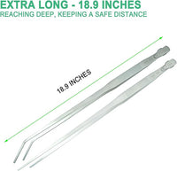 2pcs 18.9 inch Aquarium Tweezers with Hanger, 2025 New Extra Long Feeding Tongs, Stainless Steel Large Aquascape Tools for Fish Tank, Terrarium，Aquascaping, Reptile Snake (Curved & Straight)