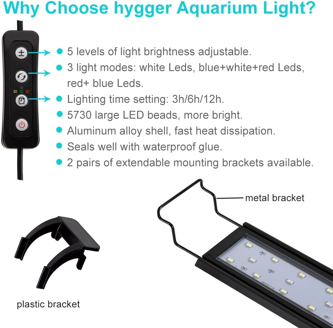 hygger 14W Full Spectrum Aquarium Light with Aluminum Alloy Shell - 32W (46-52 inch) - image 2