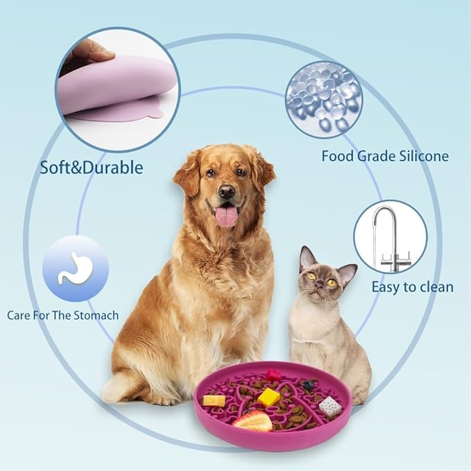 Dogs Slow Feeder Bowl,Silicone Dogs Bowl,Non-Slip Design, Puppy Pattern Interval Eating Slowly. (Peach Pink)