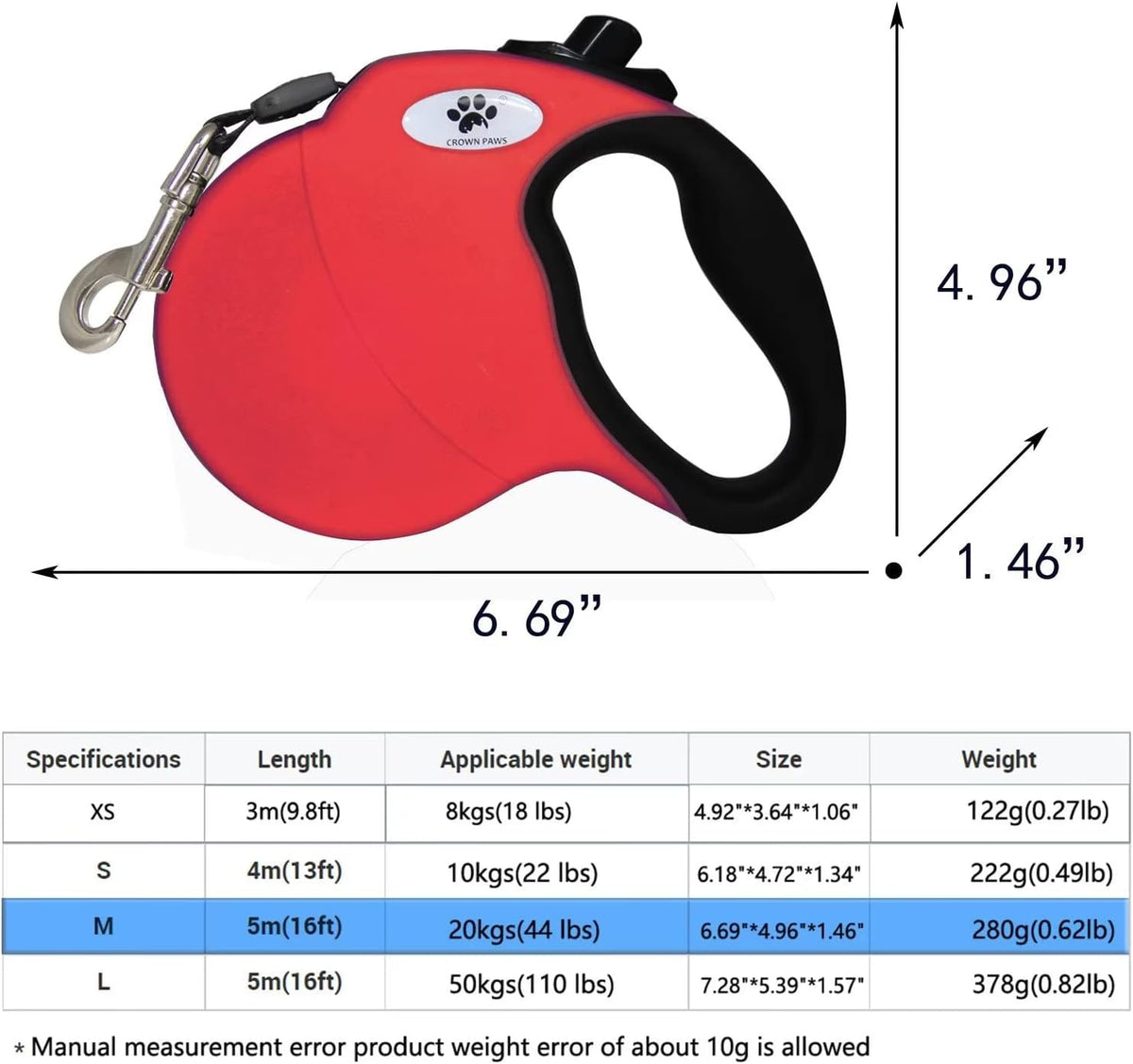 Retractable Dog Leash, Small Dog - Medium / red - image 2