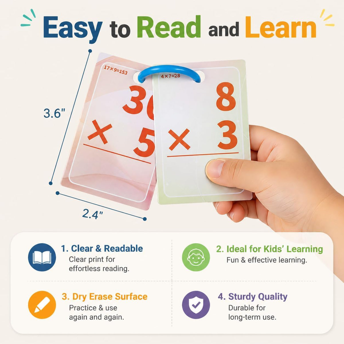 Alened addition and subtraction flash cards with rings and dry-erase markers - view 18
