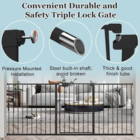 WAOWAO Triple Lock Baby Gate Extra Wide 72.04-76.77" Pressure Mounted Walk Through Swing Auto Close Safety Black Metal Dog Pet Puppy Cat for Stairs,Doorways,Kitchen