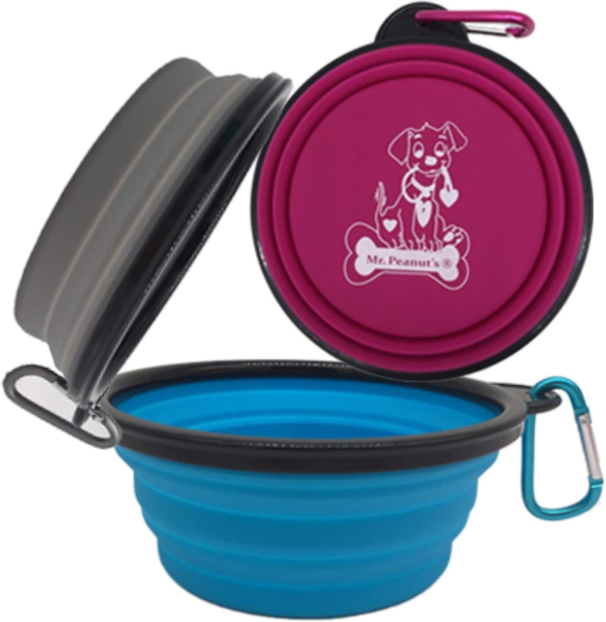 Collapsible Silicone Bowls 3 Pack with Color Matched Carabiner Clips