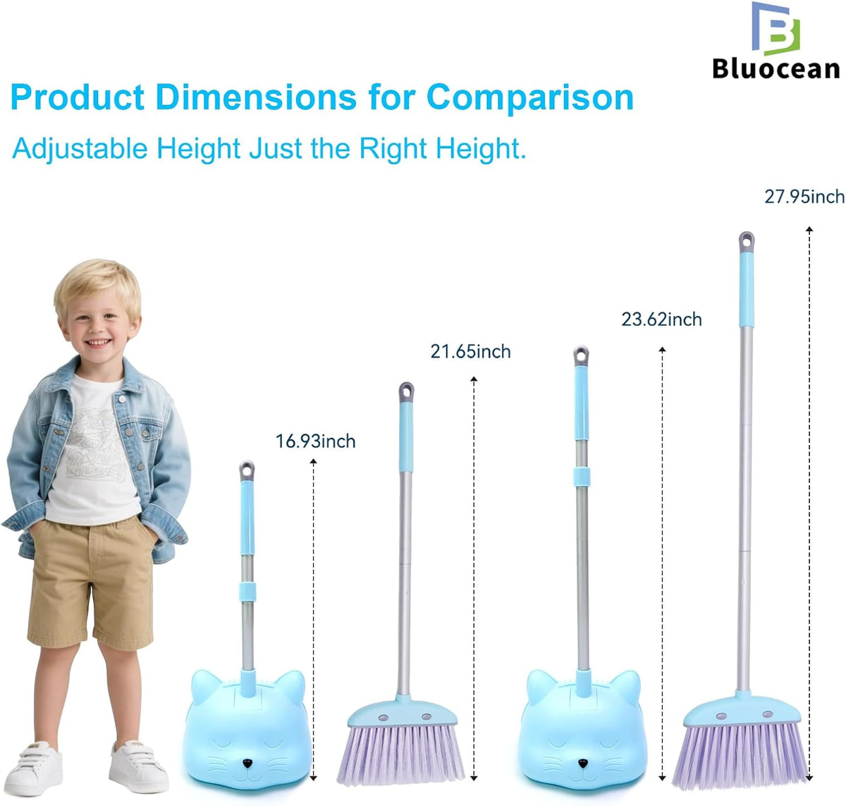 Bluocean 28 inch blue kids mini broom and dustpan with cartoon cats - view 5