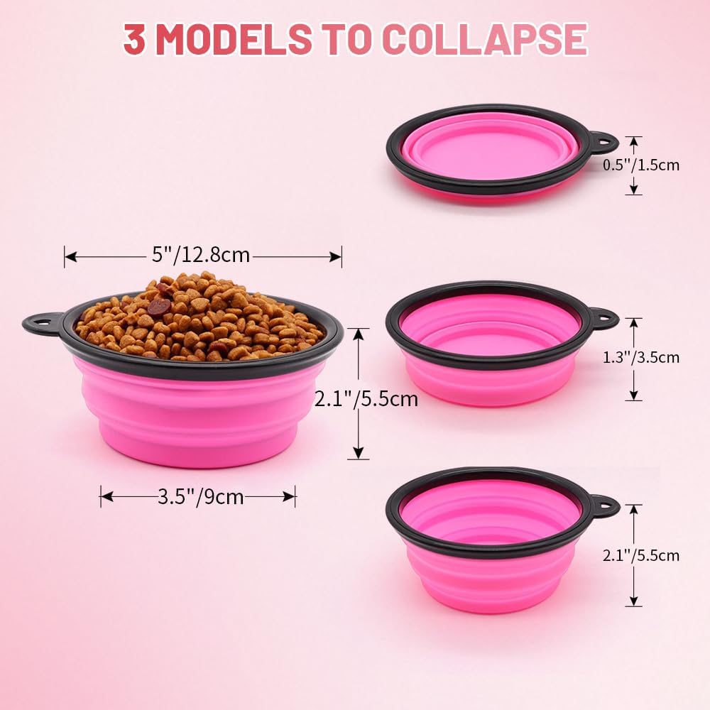 Dog Bowl Pet Collapsible Bowls - Small / Orange+Pink - image 3
