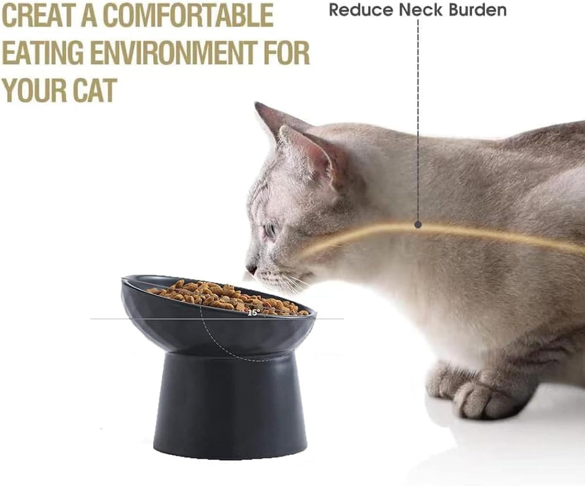 Elevated Cat Bowls, 15° Tilted Ceramic Raised Cat Food and Water Bowl Set, Whisker-Friendly - Black & White Mixed / 5.2 Inch (Pack of 4) - image 3