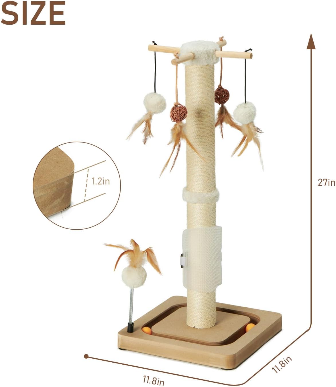 PEEKAB Cat Scratching Post Sisal Scratch Posts for Indoor Kittens - 27 inches Single Orbit - image 2