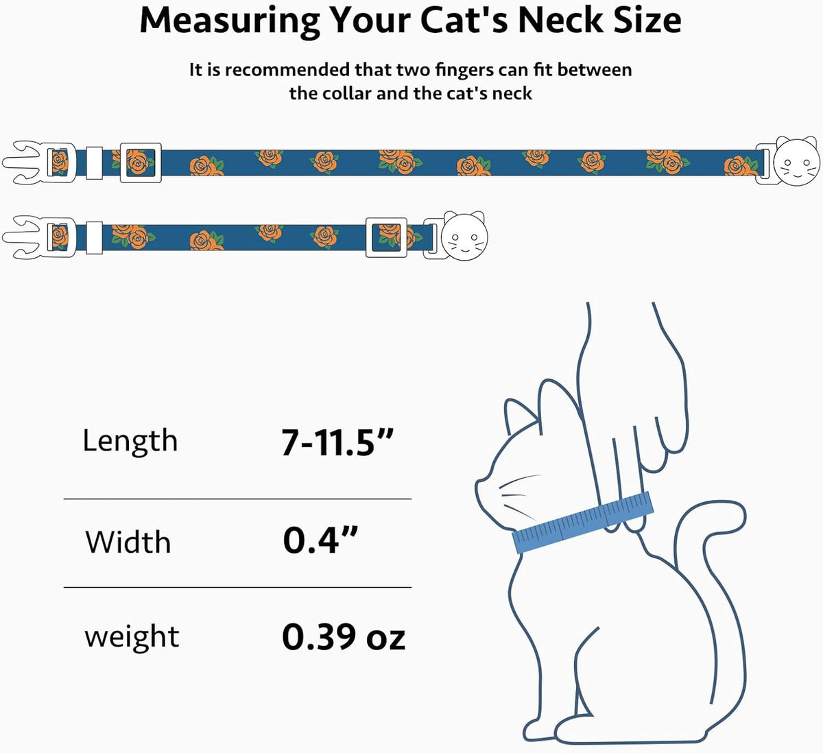 2 Pack Cotton Cat Collar Pink Strawberrie White Heart Cute Kitten - Blue Rose&Black Rose - image 3