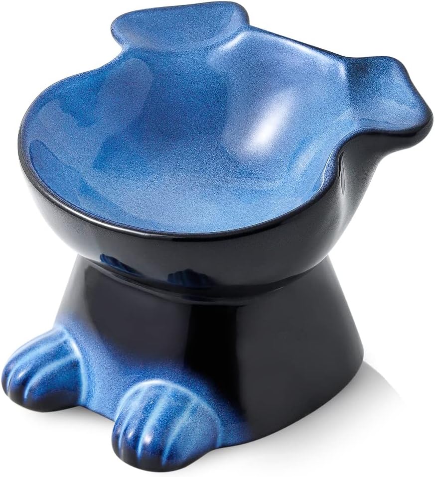 Nihow Elevated Ceramic Dog Bowls: 6.5 Inch Raised Dog Bowl for Food - 8.5 OZ (1 Bowl) / Blue & Black
