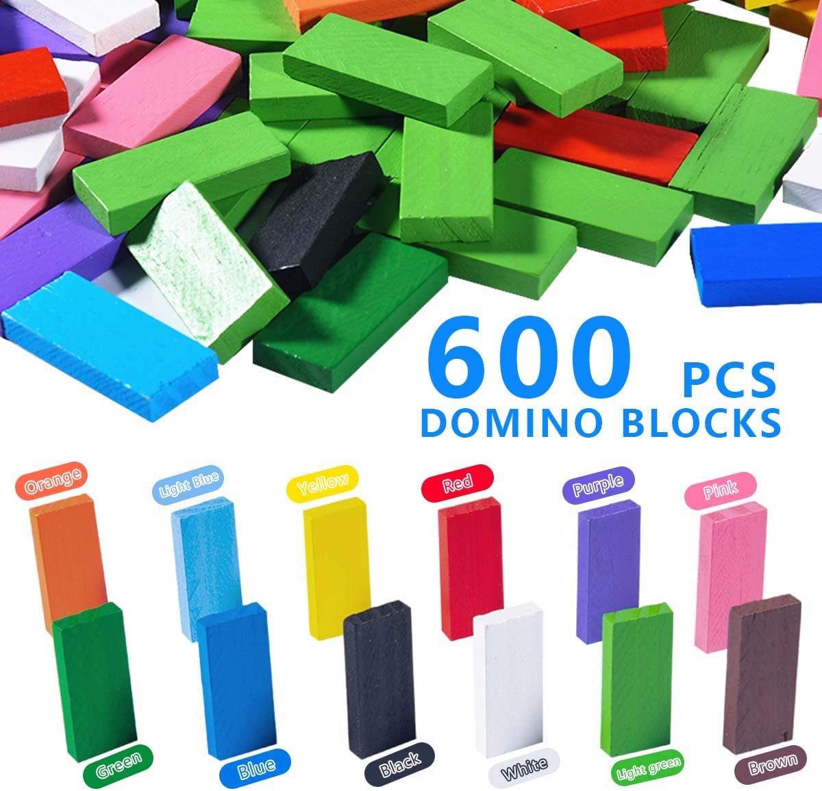 OBTANIM 600 colorful wooden domino blocks for stacking and racing games - view 2