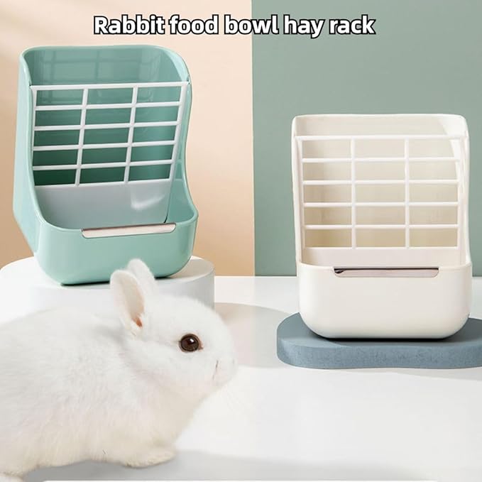 2 in 1 Food Hay Feeder for Guinea Pig, Rabbit Feeder, Indoor Hay Feeder for Guinea Pig, Rabbit, Chinchilla, Feed Bowls Use for Grass & Food (Blue)