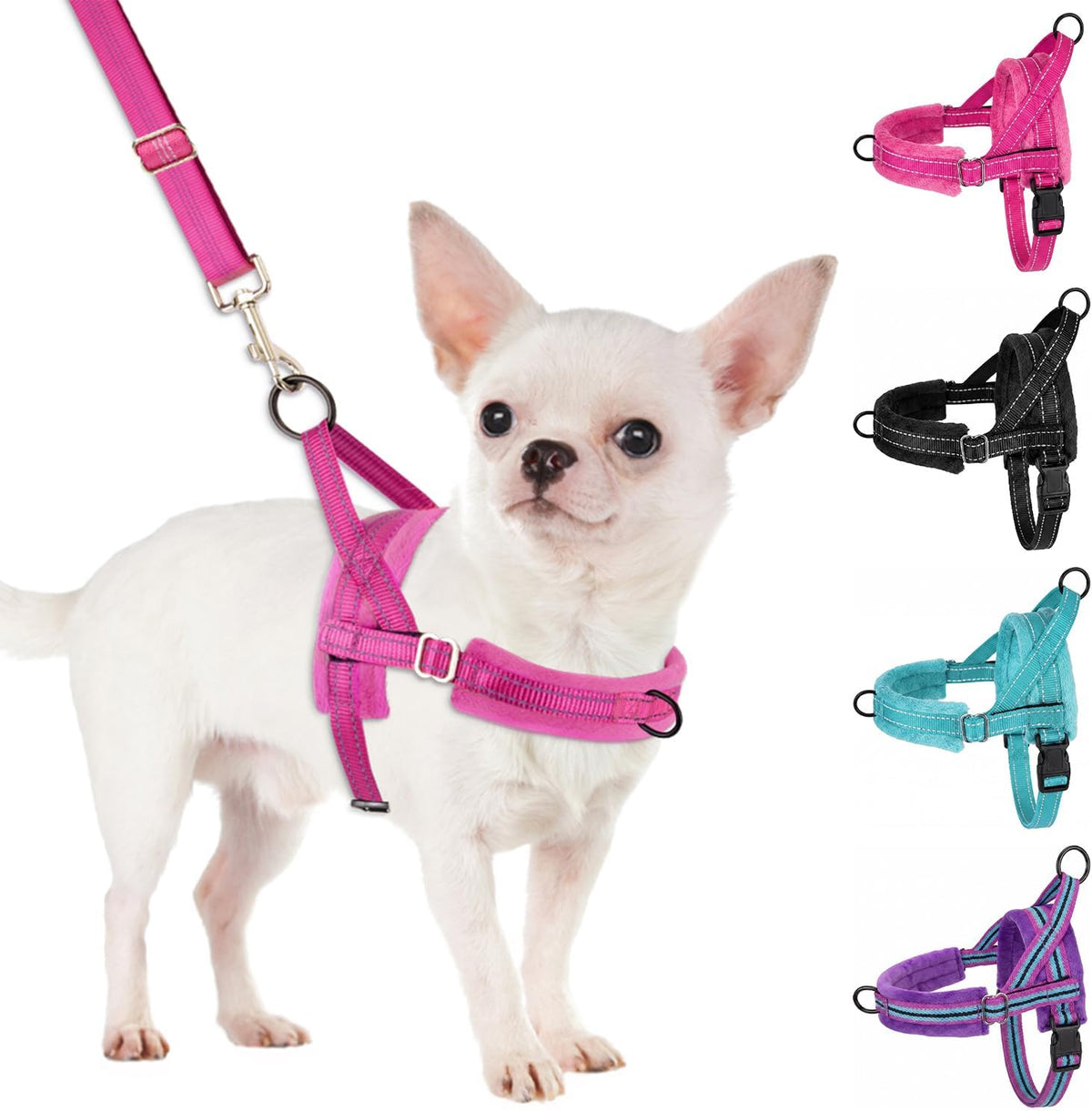 SlowTon No Pull Small Dog Harness and Leash Set with Front Clip – Essentials for Dogs - Medium / Fuchsia