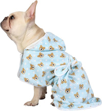 HDE Hooded Dog Bathrobe Quick Dry Towel Wrap for After Bath White - Medium / Teddy Bears