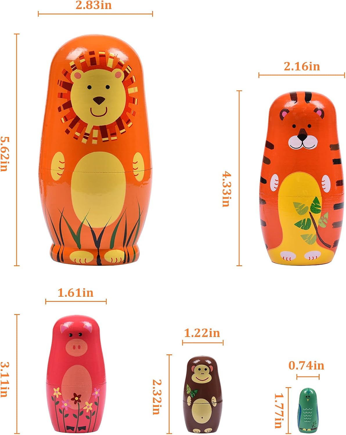 Russian Nesting Dolls, Bear Wooden Stacking Set - Round Lion - image 2