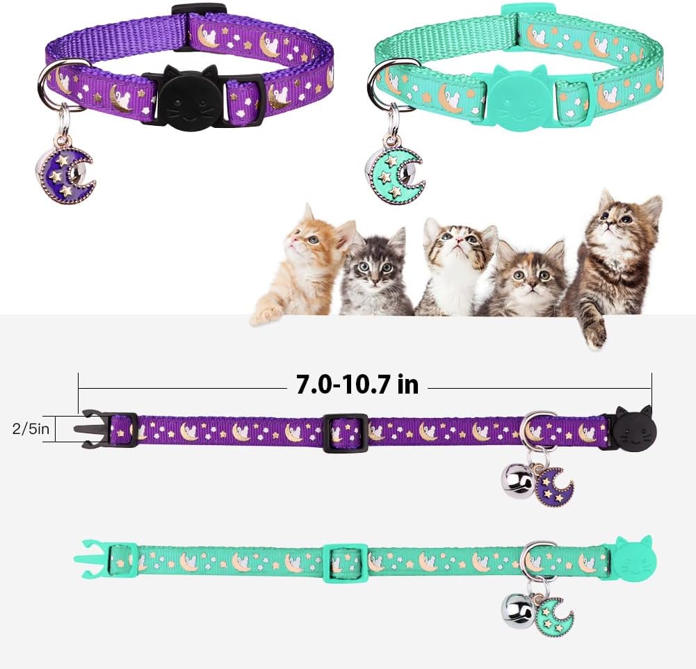 Baeuppit 2Pcs Breakaway Cats Collars Cat Collars for Boy & Girl Cats - 7.0-10.7'' / Purple+Teal - image 4