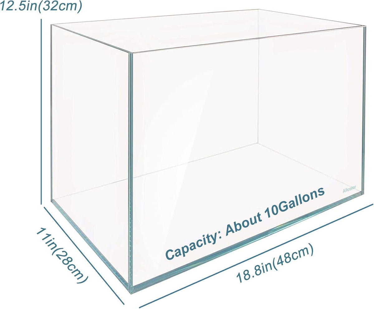 Low Iron Glass Ultra Clear Rimless Aquarium Tank - 10Gal 18.8"L×11"W×12.5"H - image 3