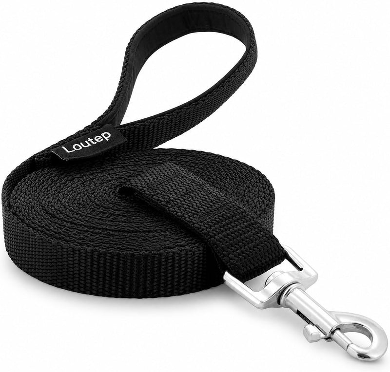 Long Line Dog Training Leash with Padded Handle - 15ft / Black