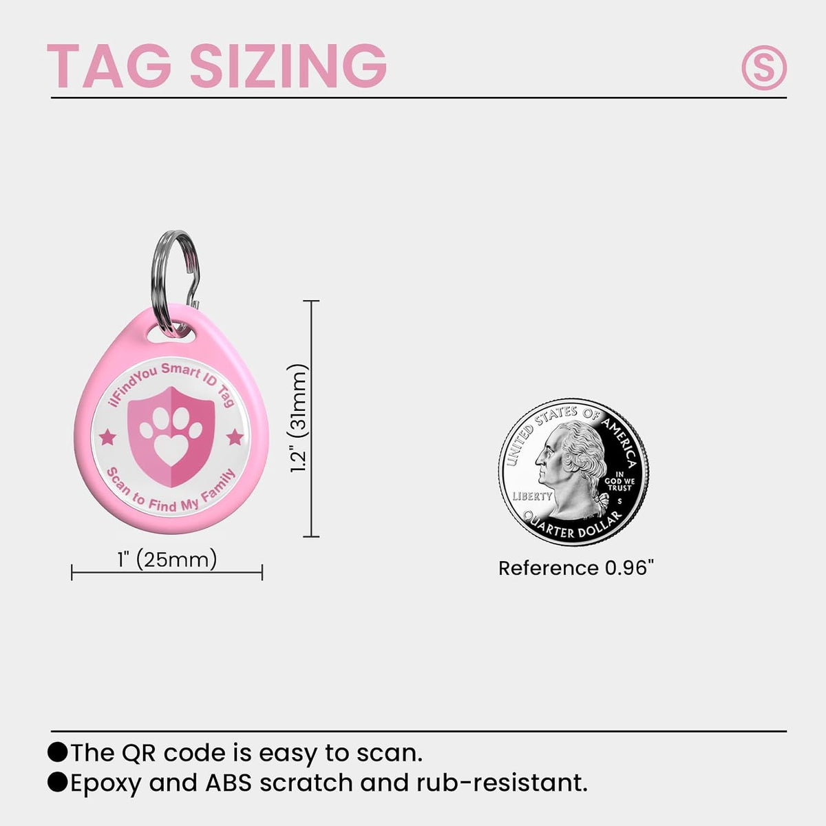 QR Code Cat Tags Personalized Small, Real-time Alerts, Pink – Essentials for Cats - 1 Pack Pink / Small-1"*1.2'' - image 2