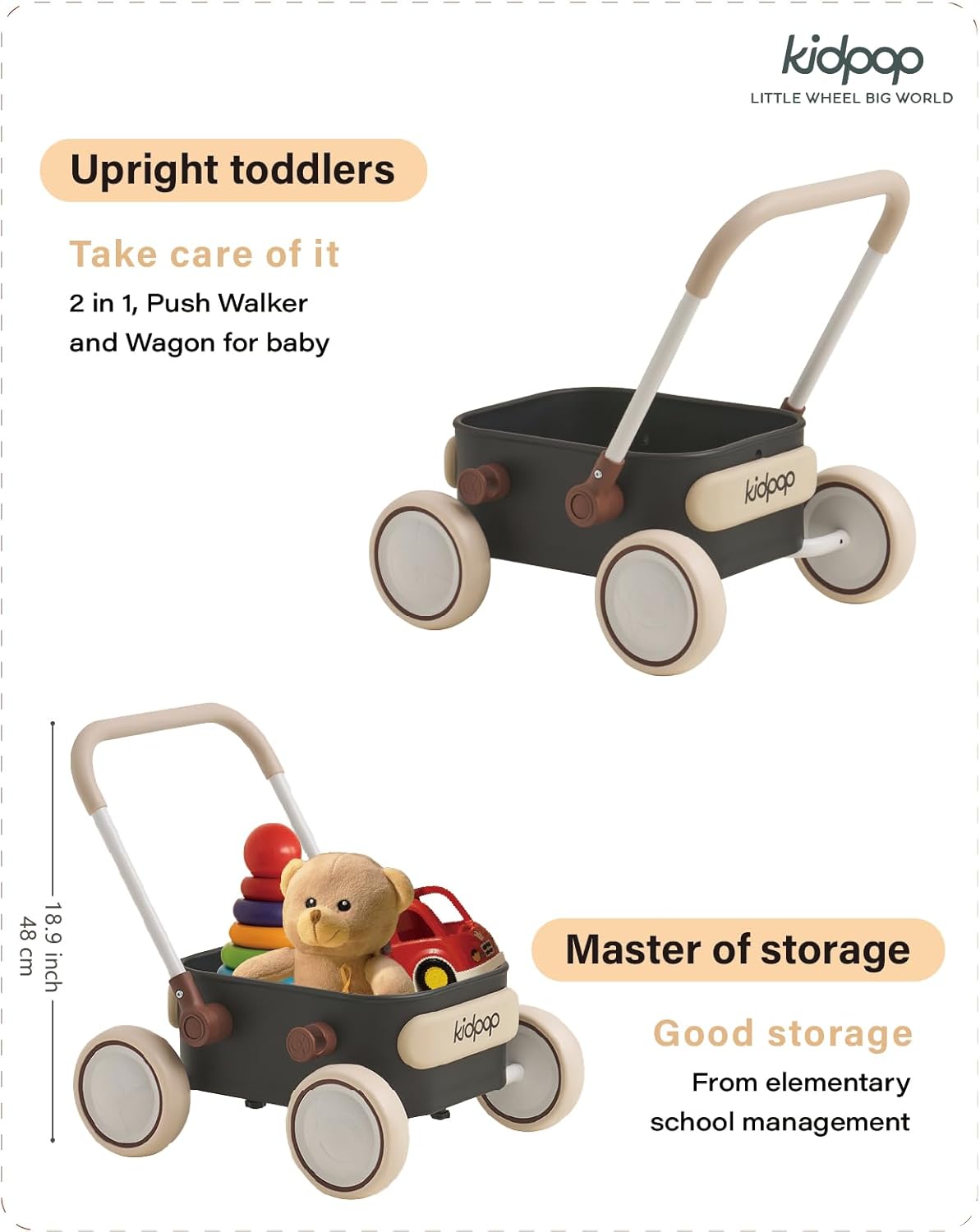 PULA Baby Push Walker with Wheels Toddler Wagon for First Learner - Black - image 3