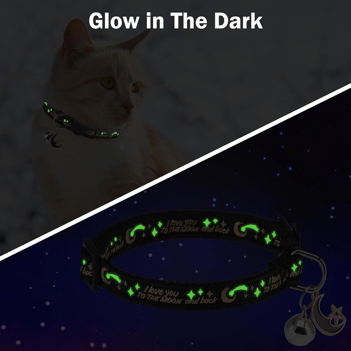Cat Collar Breakaway, Soft Kitten Collar with Bell, Daisy - Star & Moon (Pack of 3) - image 3