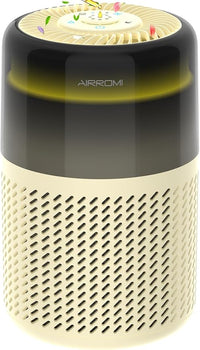 AIRROMI Air Purifier for Bedroom Home,HEPA Filter,Covers Upto 549 Ft²,Quiet 360°intake Air Cleaner with Fragrance ponge for Better Sleep,Night Light,Filters Smoke,Pet Dander,Allergies,Dust,A2005Yellow