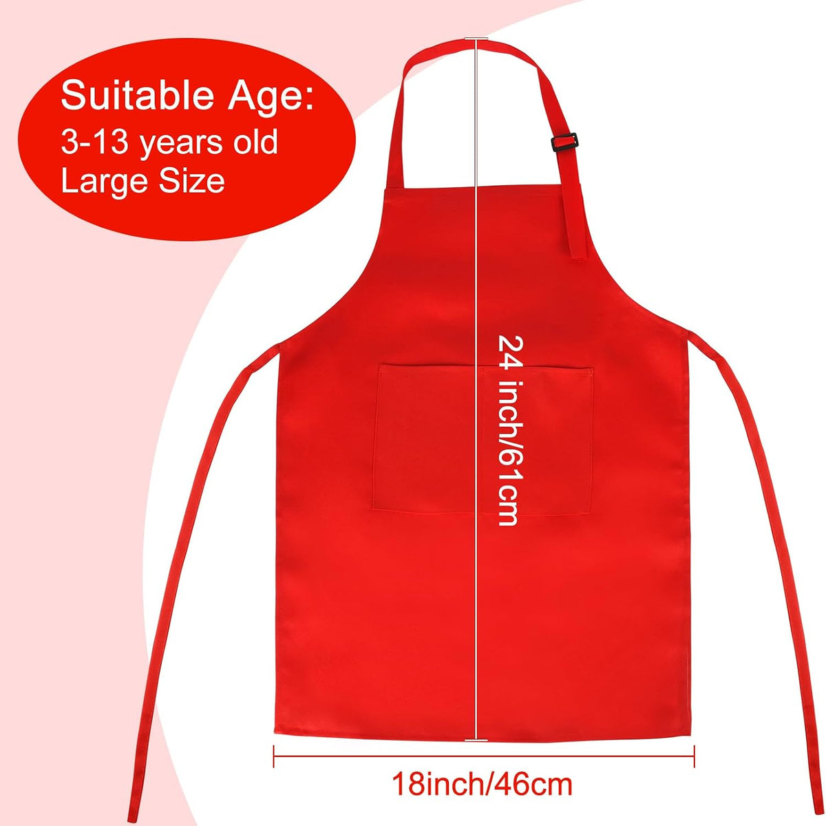 5 Pack Kids Apron Adjustable Children Apron with 2 Pockets Children - Red / 15 - image 2