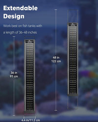 Pawfly 36W Saltwater Aquarium Light for 36" to 45" Fish Tanks Dimmable LED Reef Light for Coral Extendable Marine Fish Tank Light with Full Spectrum D/N Mode Timer Auto On/Off Adjustable Brightness