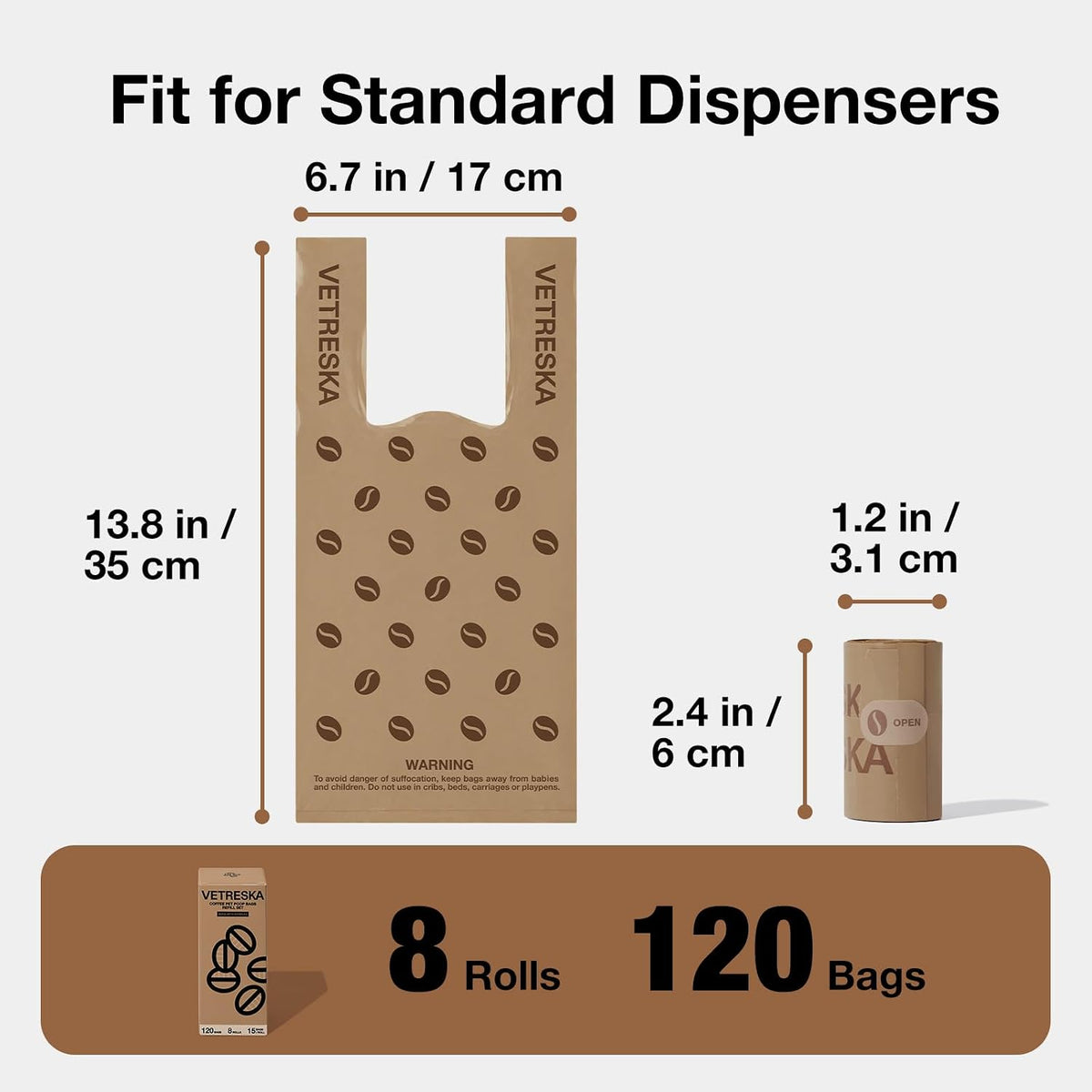 VETRESKA Dog Poop Bags with Handles 240 Count - Coffee / 1 Count (Pack of 120) - image 2