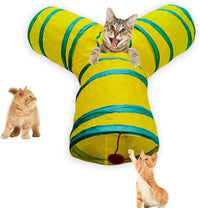 Cat Tunnel Tube Toys, 3 Ways Tunnels for Indoor Cats with Play Ball – Essentials for Cats - 3 Way Yellow Green
