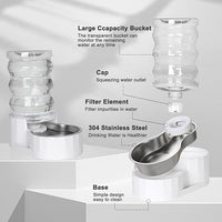 RIZZARI Large Gravity Water Dispenser: 8L Automatic Dog Water Feeder with Stainless Steel Bowl for Multiple Pets