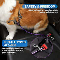Dog Seat Belt Harness for Car,Dog Seatbelt of Coated Wire Leash Safety Restraint,No Chew Tether Cable Vehicle,Double Clips & Latch(Purple, 16 inch/40 CM)