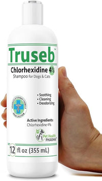 Truseb Topical Chlorhexidine 4% Shampoo for Dogs, Cats & Horses (12 oz)- with Aloe for Cleansing (Chlorhexidine 4% Shampoo, 12 oz)