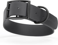 Dogline Biothane Waterproof Dog Collar Strong Coated Nylon Webbing with Black Hardware Odor- Proof for Easy Care Easy to Clean High Performance Fits Small Medium or Large Dogs, Black