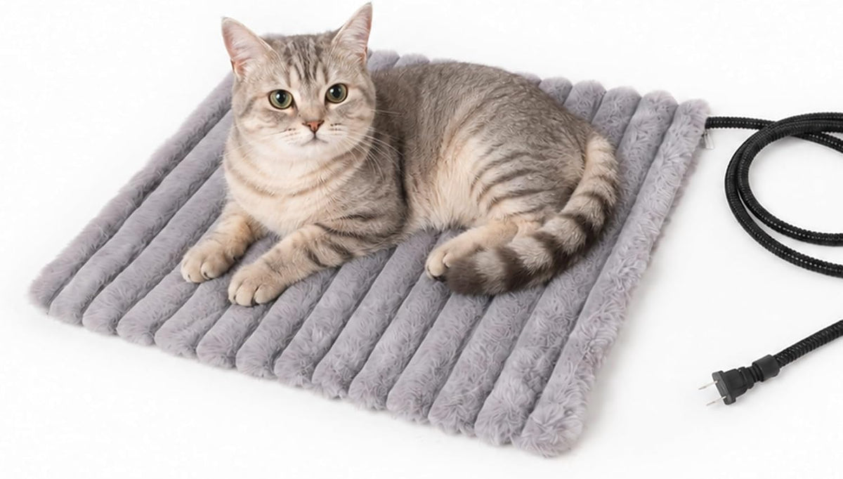 Pet Heating Pad for Cats Dogs Electric Heated Bed Waterproof Warming - Stripe Grey / X-Small:15.7x19.7in