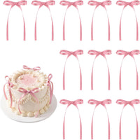 30 Pack Bow Cake Toppers Black Ribbon Bows for Cake Halloween Party - Rose Pink