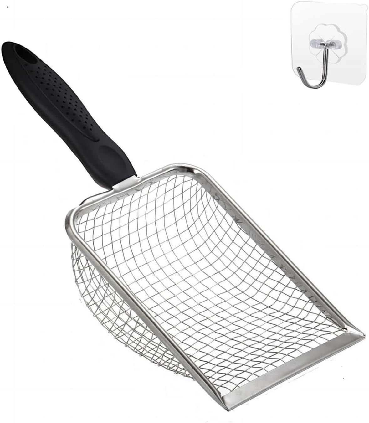 Cat Litter Scoop Stainless Steel Mesh Scooper Long Handle Deep Shovel - Hole:5mm/Regular Cat Litter Scoop