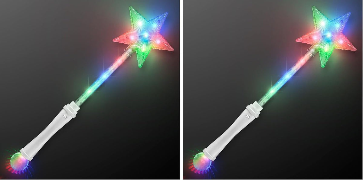 FlashingBlinkyLights Light Up White Super Star Princess LED Wand – Fun for Kids & Family - Large (Pack of 2)