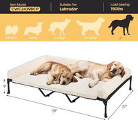 Veehoo Cooling Elevated Dog Bed Add Removable Deluxe Rose Plush Bolster Cushion Mat, 59" x 37" Washable Dog Couch Bed, Raised Pet Cot with Breathable Teslin Mesh, No-Slip Feet, White, CWC2439B